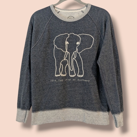 J. Crew Blue "For The Love Of Elephants" Limited Edition Fleece Sweatshirt - Picture 1 of 9